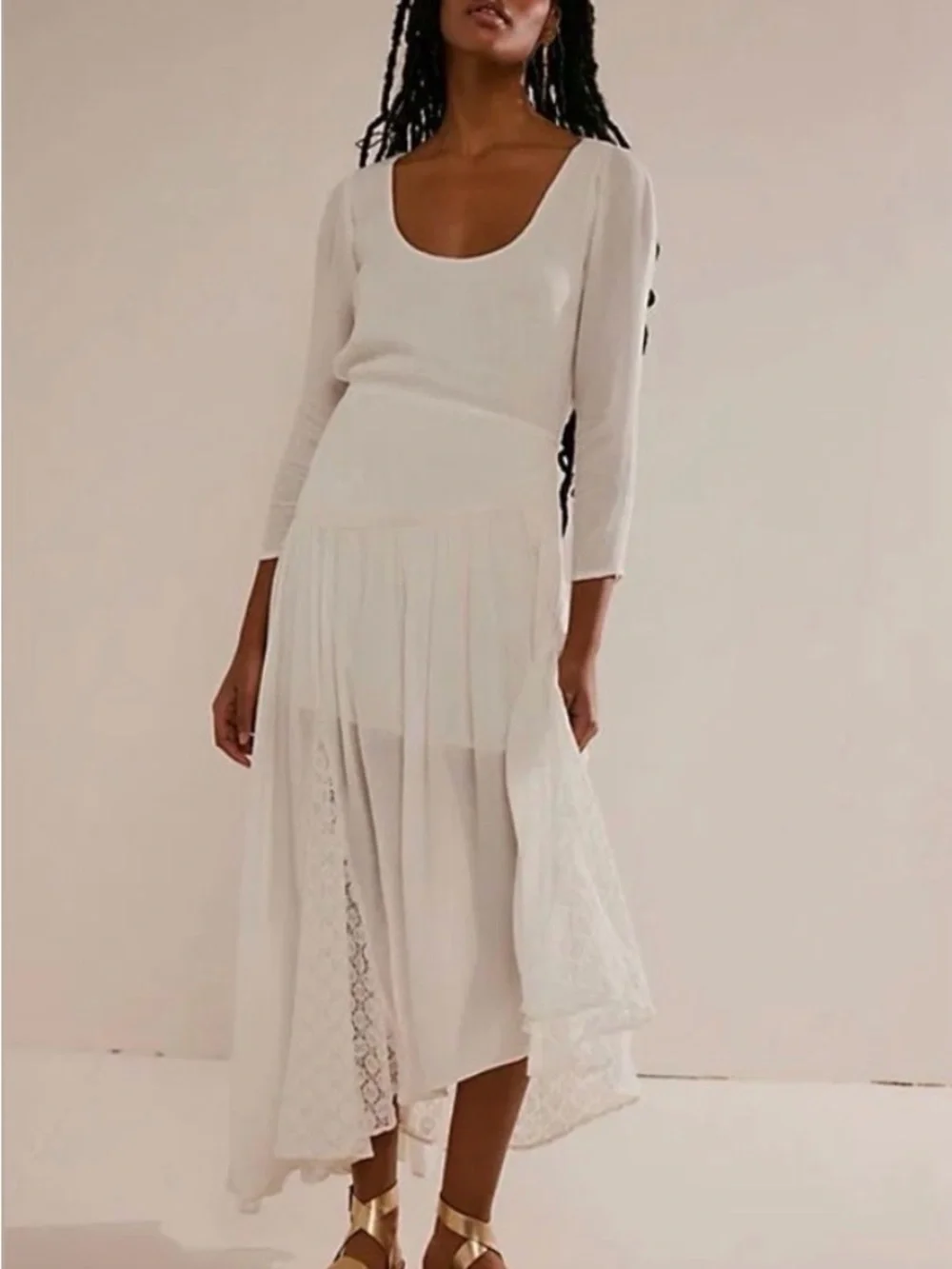 NWY Free People Ivory Open-Back Maxi Dress with Lace Panels - Picture 2 of 10
